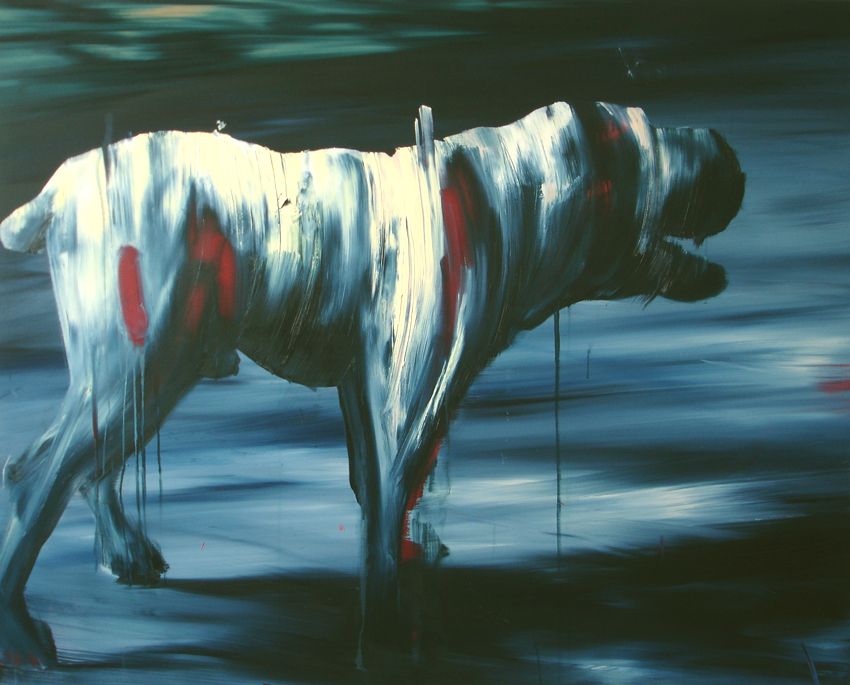simon schrikker dog american bulldog painting schilderij oil olie